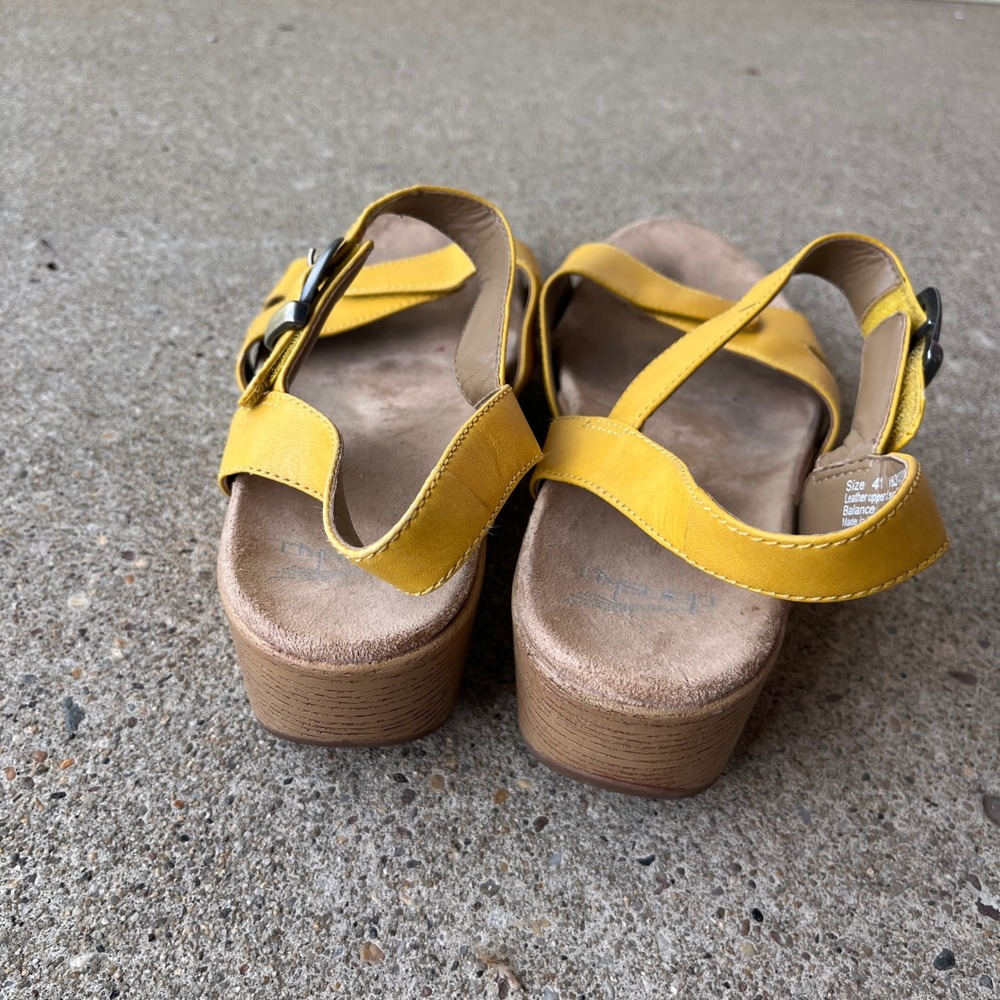 Dansko Tasha Yellow Leather Wedge Sandals Women 41 Comfort Platform Buckle Strap - Picture 5 of 10